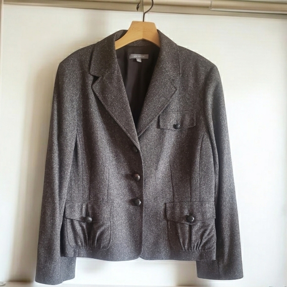 Ann Taylor Blazer 16 Brown Womens Tweed Patchwork Pockets Career Work Silk Blend - Picture 1 of 15